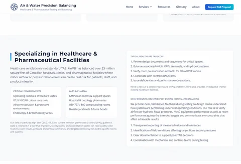 Air & Water Precision Balancing healthcare and pharmaceutical specialization section