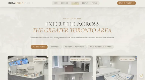 Dura Build Contracting redesigned projects page preview